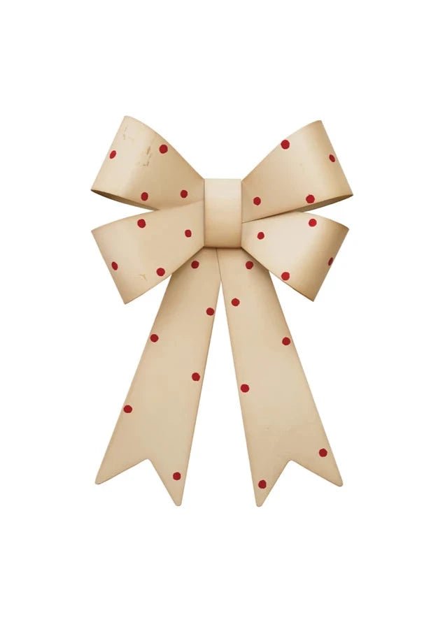 Metal Bow Wall Décor with Polka Dots – Cream & Red - Clementine Home Floral Gift
