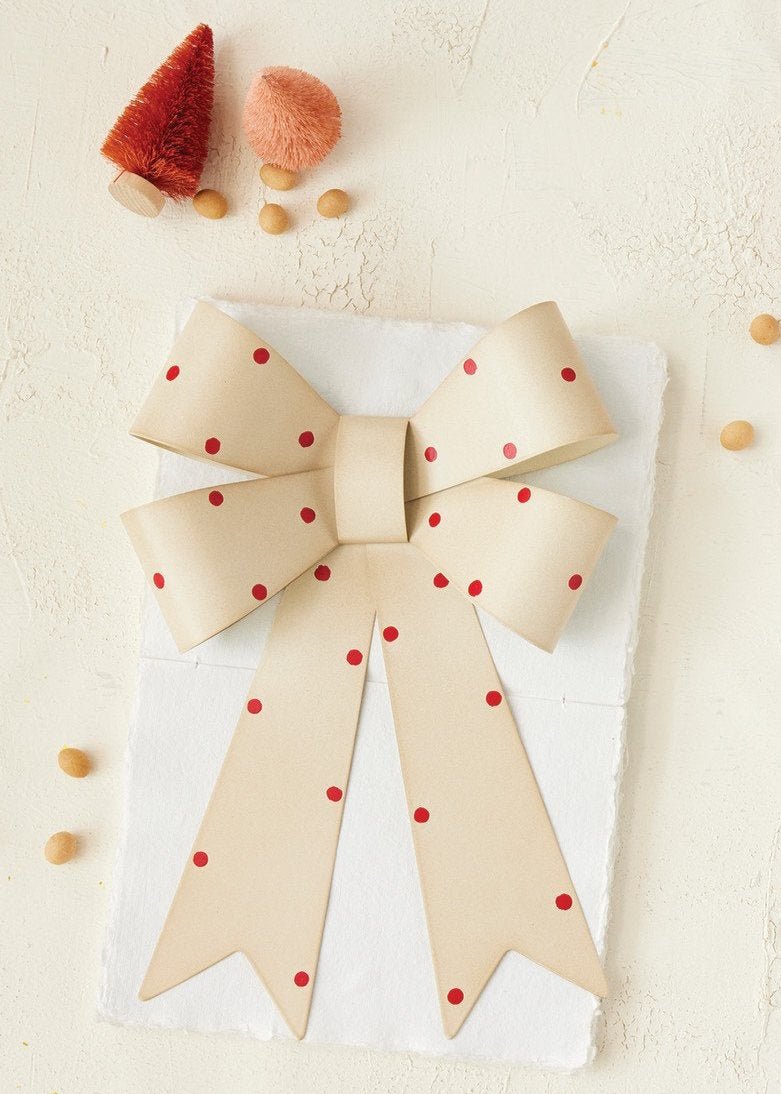 Metal Bow Wall Décor with Polka Dots – Cream & Red - Clementine Home Floral Gift