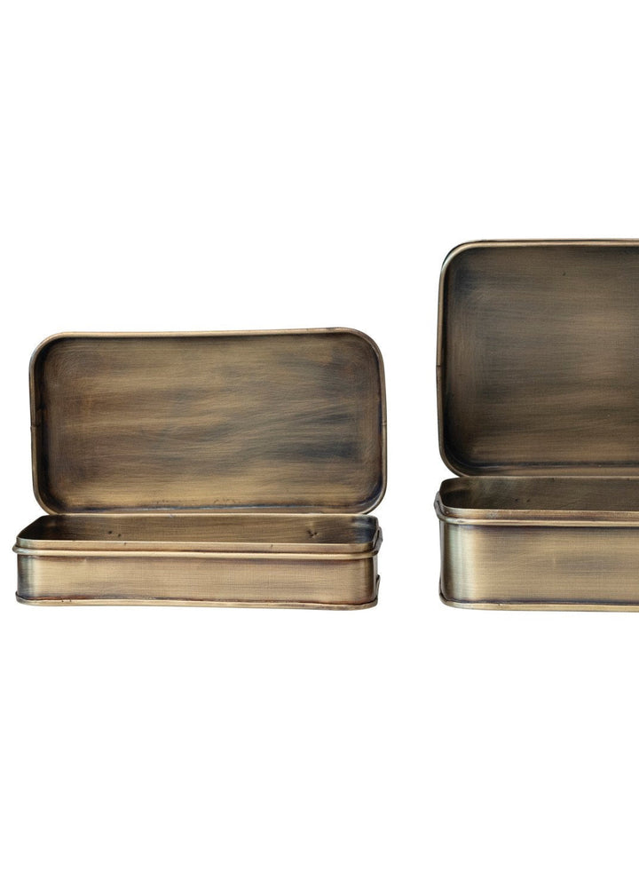 Metal Brass Boxes, Set of 2 - Clementine Home Floral Gift