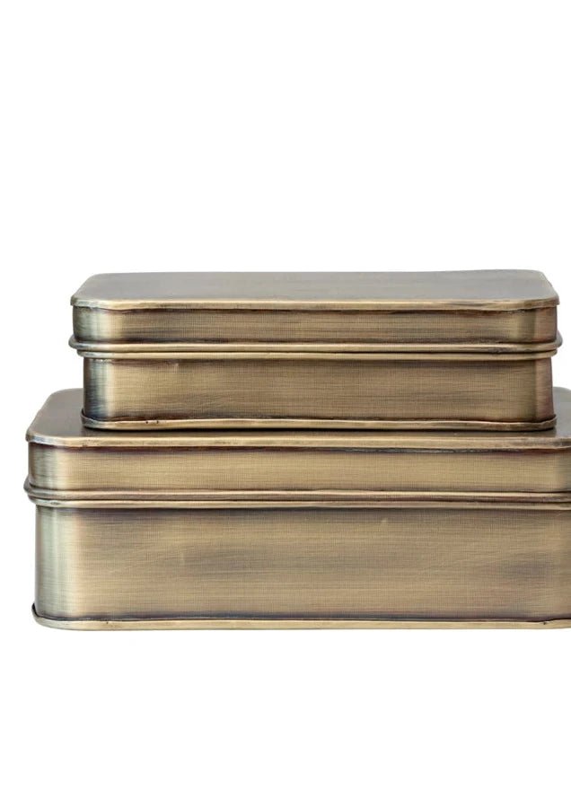 Metal Brass Boxes, Set of 2 - Clementine Home Floral Gift