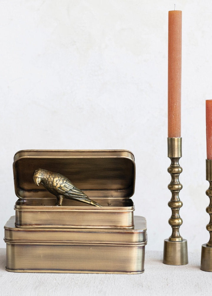 Metal Brass Boxes, Set of 2 - Clementine Home Floral Gift