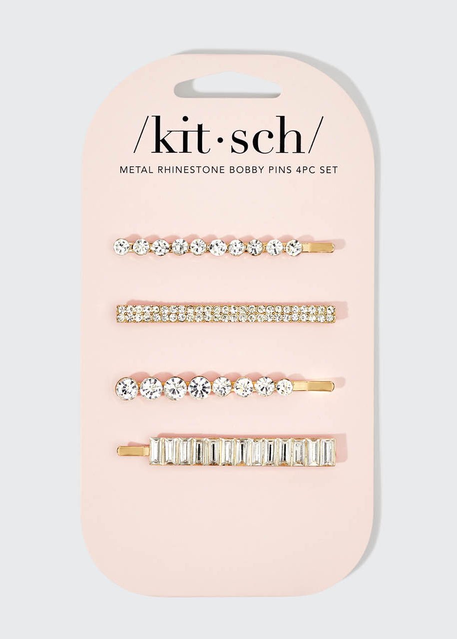 Metal Rhinestone Bobby Pins – 4 Piece Set - Clementine Home Floral Gift