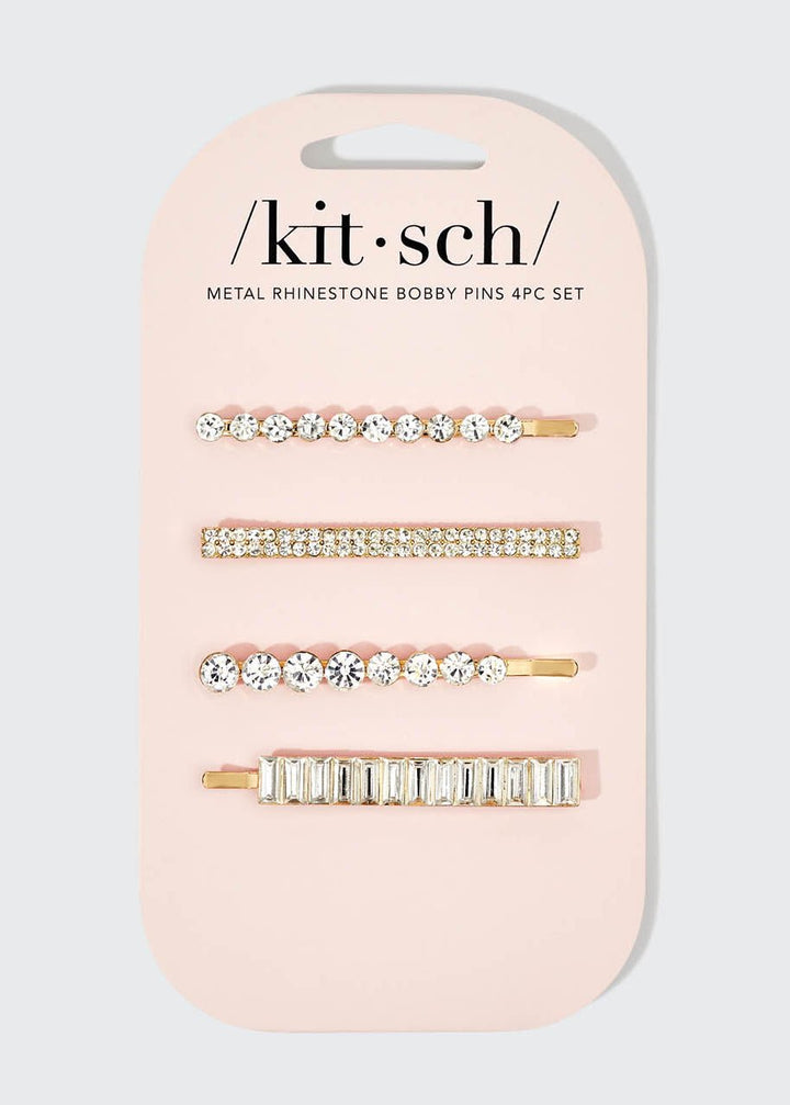 Metal Rhinestone Bobby Pins – 4 Piece Set - Clementine Home Floral Gift