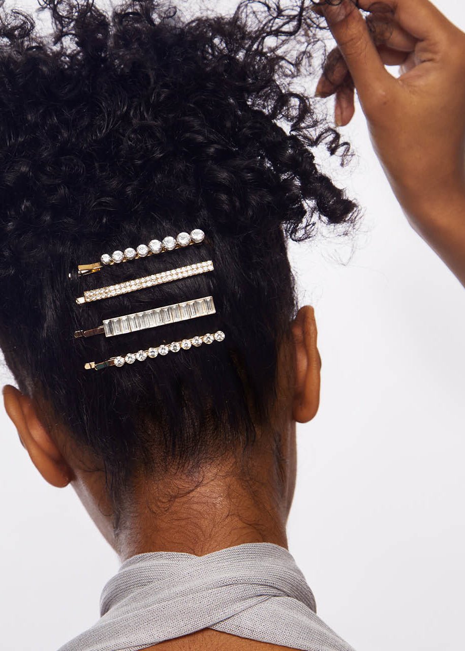 Metal Rhinestone Bobby Pins – 4 Piece Set - Clementine Home Floral Gift