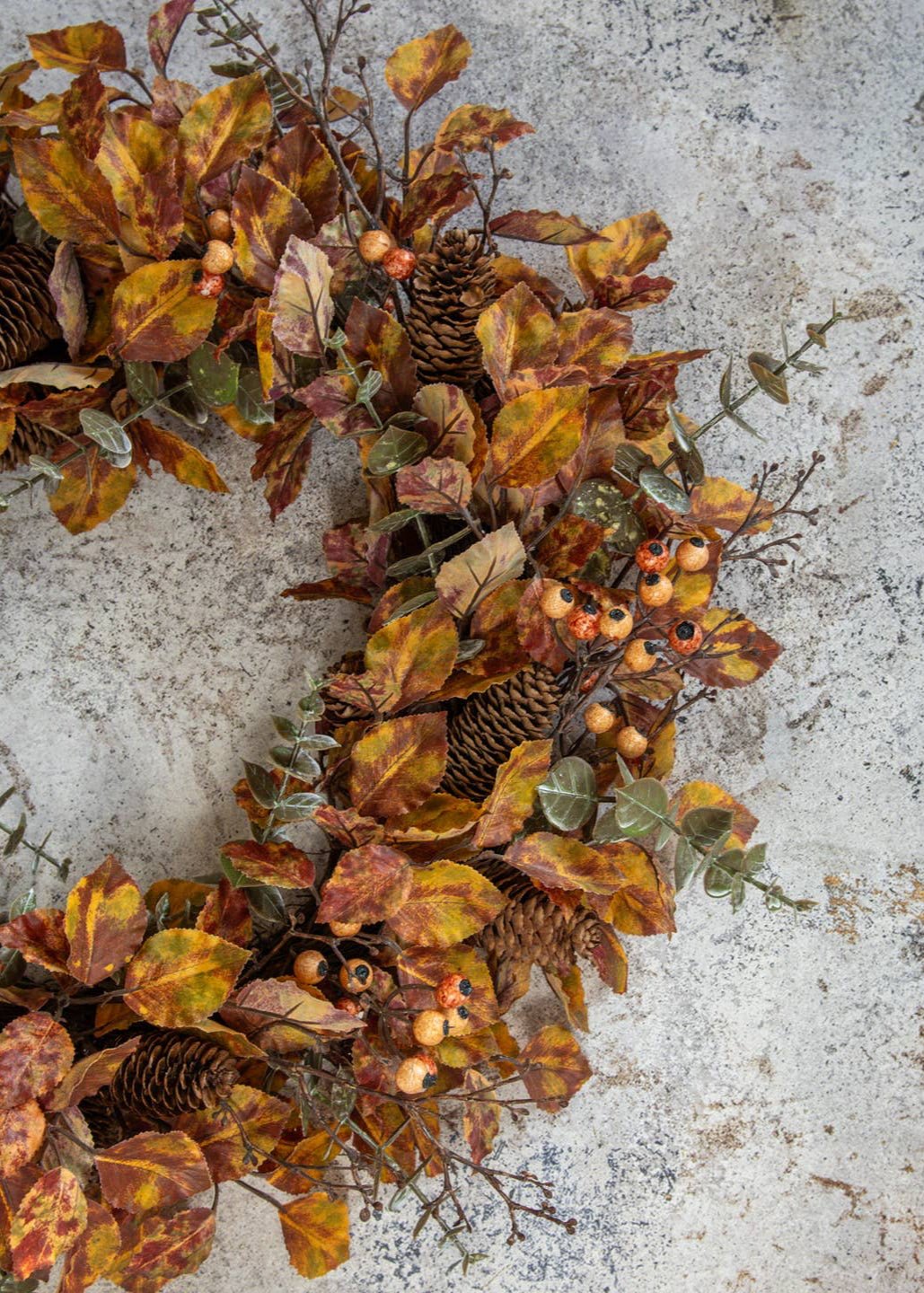 Mixed Fall Foliage Wreath with Berries - Clementine Home Floral Gift