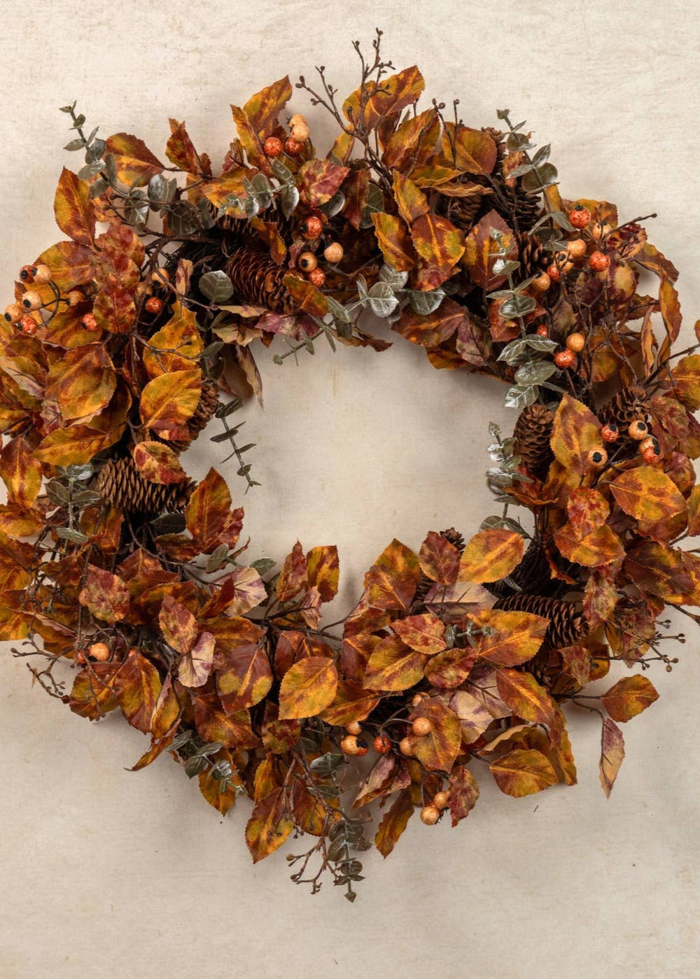 Mixed Fall Foliage Wreath with Berries - Clementine Home Floral Gift