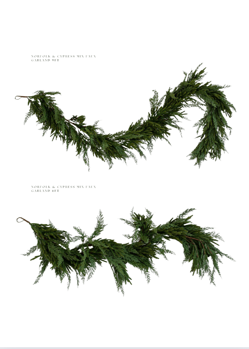Norfolk & Cypress Mix Faux Garland - Real Touch - Clementine Home Floral Gift