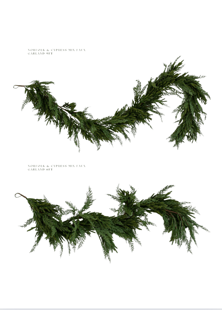 Norfolk & Cypress Mix Faux Garland - Real Touch - Clementine Home Floral Gift