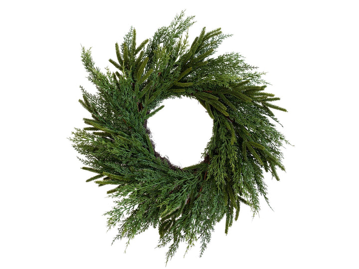 Norfolk & Cypress Mixed Real Touch Wreath, 24" - Clementine Home Floral Gift