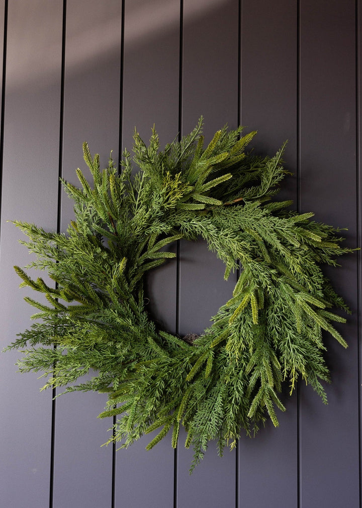 Norfolk & Cypress Mixed Real Touch Wreath, 24" - Clementine Home Floral Gift