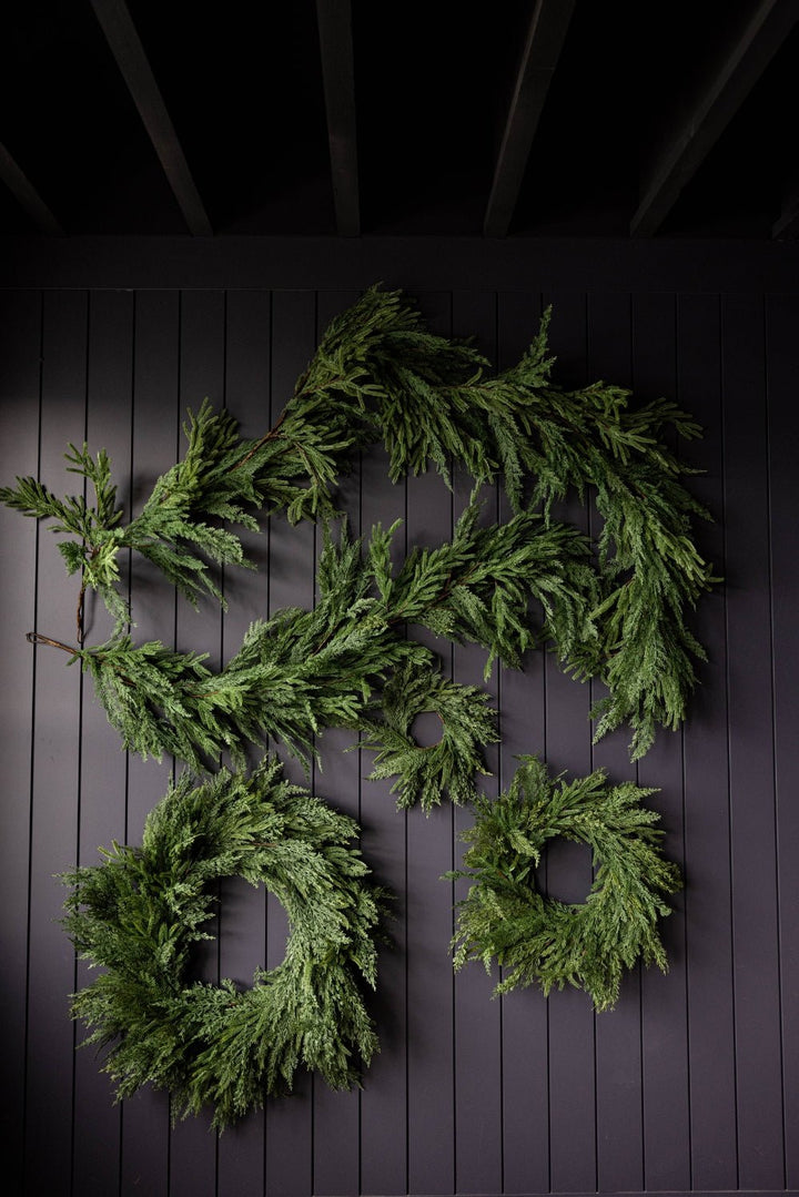 Norfolk & Cypress Mixed Real Touch Wreath, 24" - Clementine Home Floral Gift