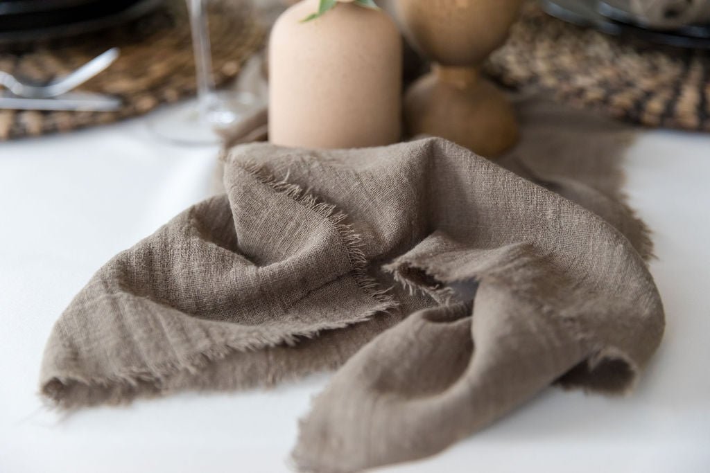 Olive Green Cotton Gauze Cloth Napkin + Table Runner Set - Clementine Home Floral Gift