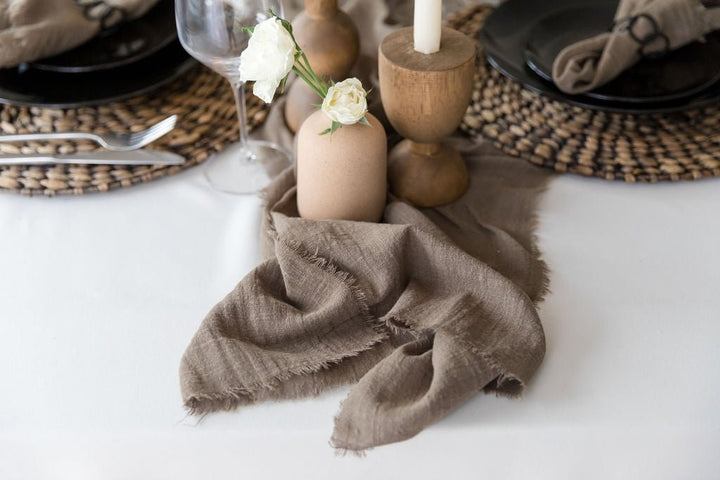 Olive Green Cotton Gauze Cloth Napkin + Table Runner Set - Clementine Home Floral Gift