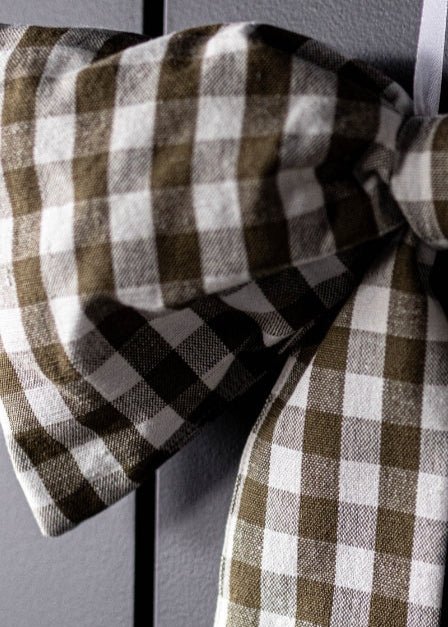 Olive Green Gingham Fabric Bow - Clementine Home Floral Gift