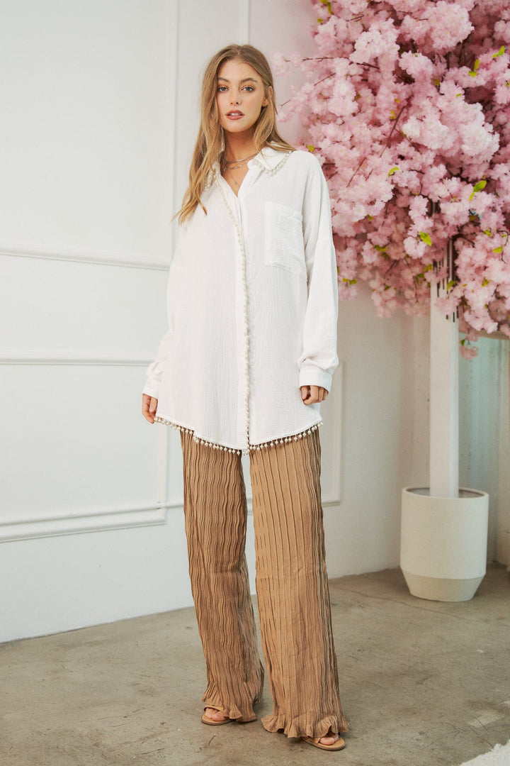 Pearl Crepe Button Down - Clementine Home Floral Gift