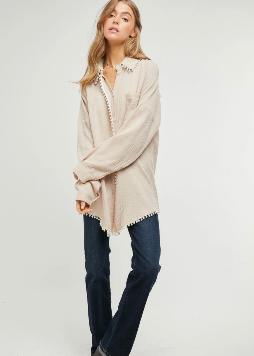 Pearl Crepe Button Down - Clementine Home Floral Gift