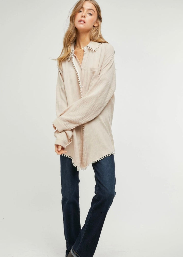 Pearl Crepe Button Down - Clementine Home Floral Gift
