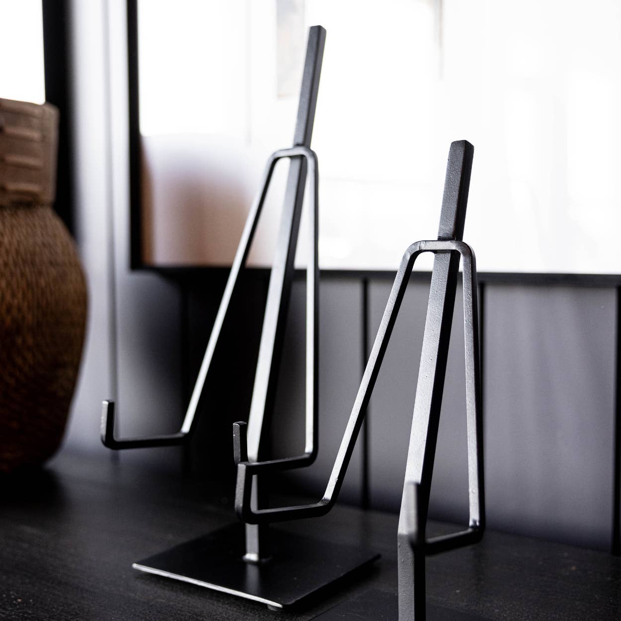 Picture Easel Stand | Dual Arm Black Iron - Clementine Home Floral Gift