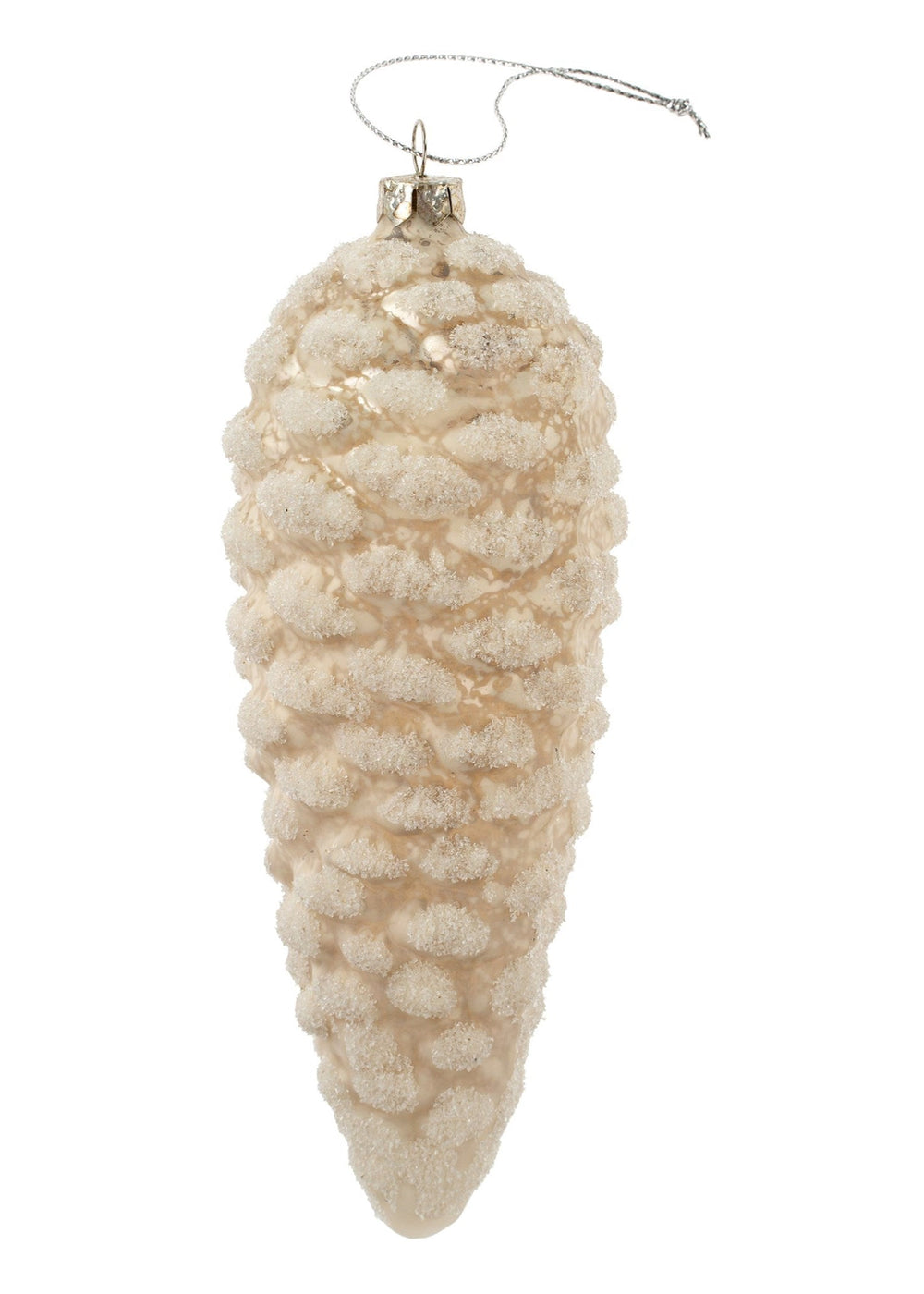 Pinecone Glass Ornament - White - Clementine Home Floral Gift