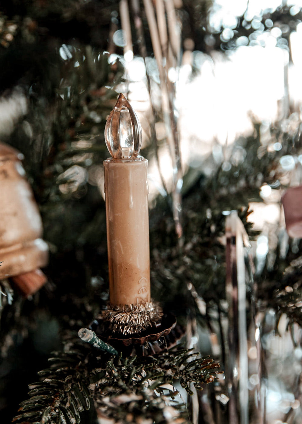 Plastic Candle Clip - On Ornaments with Tinsel & LED Light – Set of 6 - Clementine Home Floral Gift