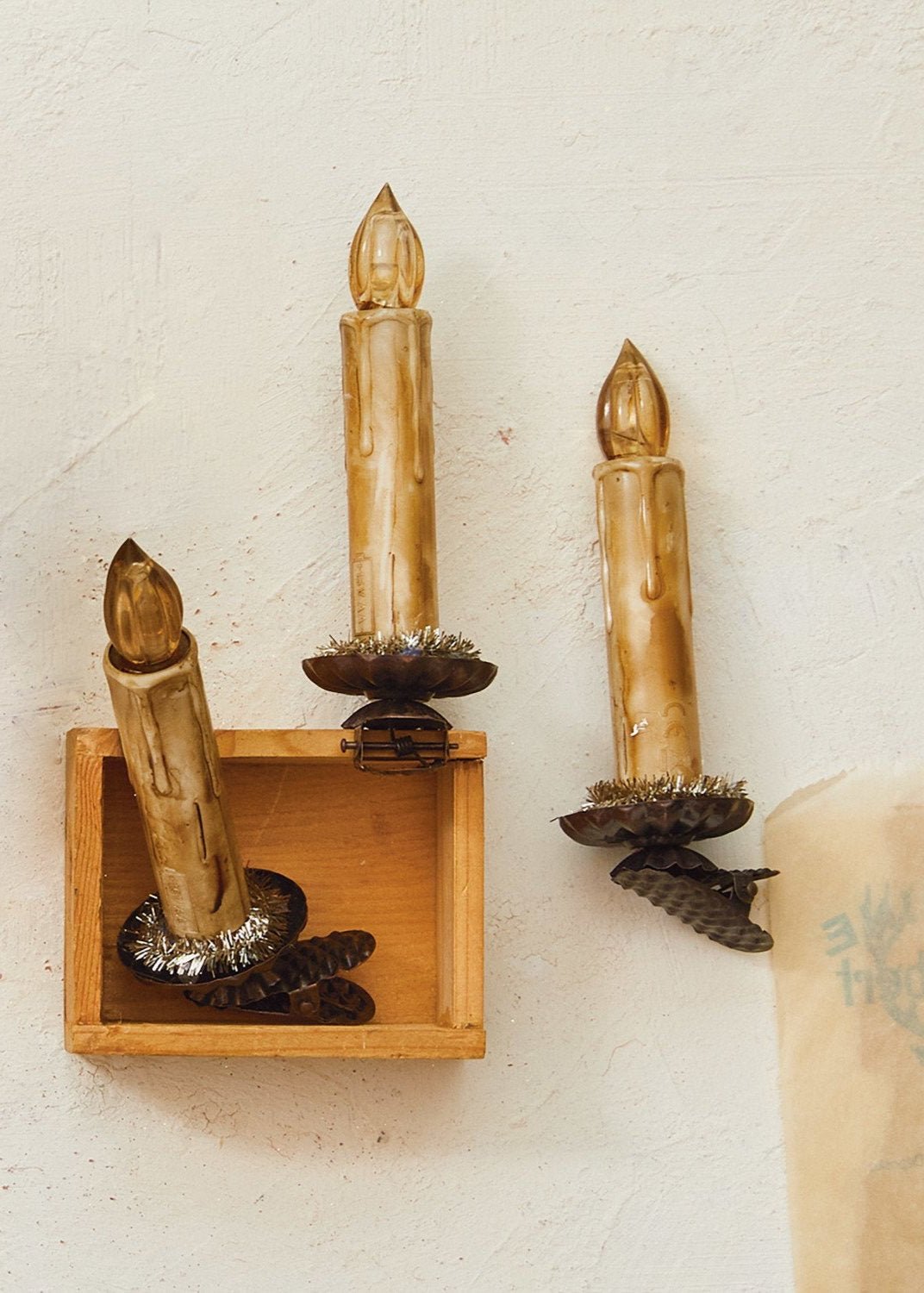 Plastic Candle Clip - On Ornaments with Tinsel & LED Light – Set of 6 - Clementine Home Floral Gift