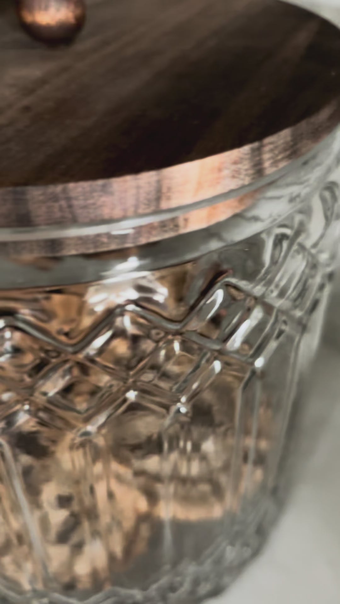 Cut Glass Jar with Wood Lid