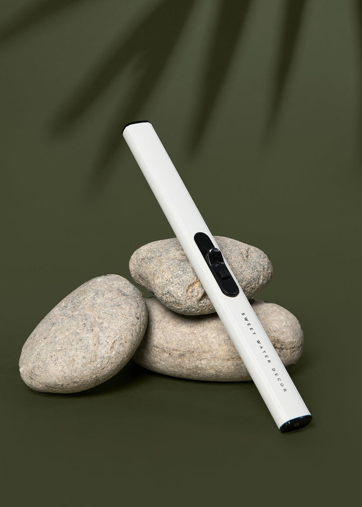 Rechargeable Electric Lighter - White - Clementine Home Floral Gift