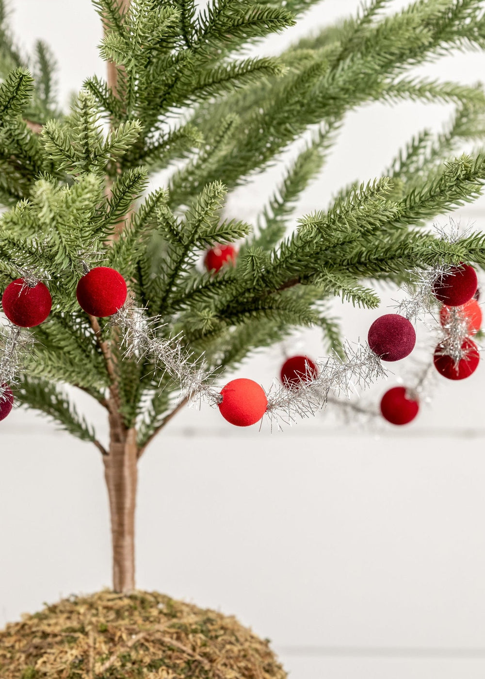 Red Flocked Ball Garland on Tinsel Garland - Clementine Home Floral Gift