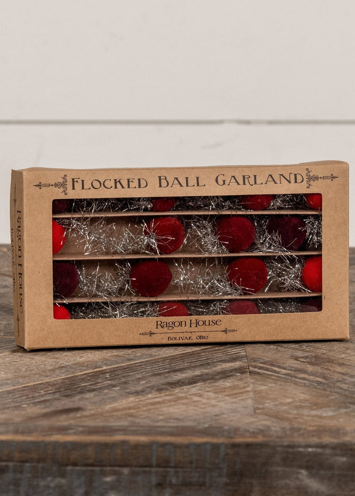 Red Flocked Ball Garland on Tinsel Garland - Clementine Home Floral Gift