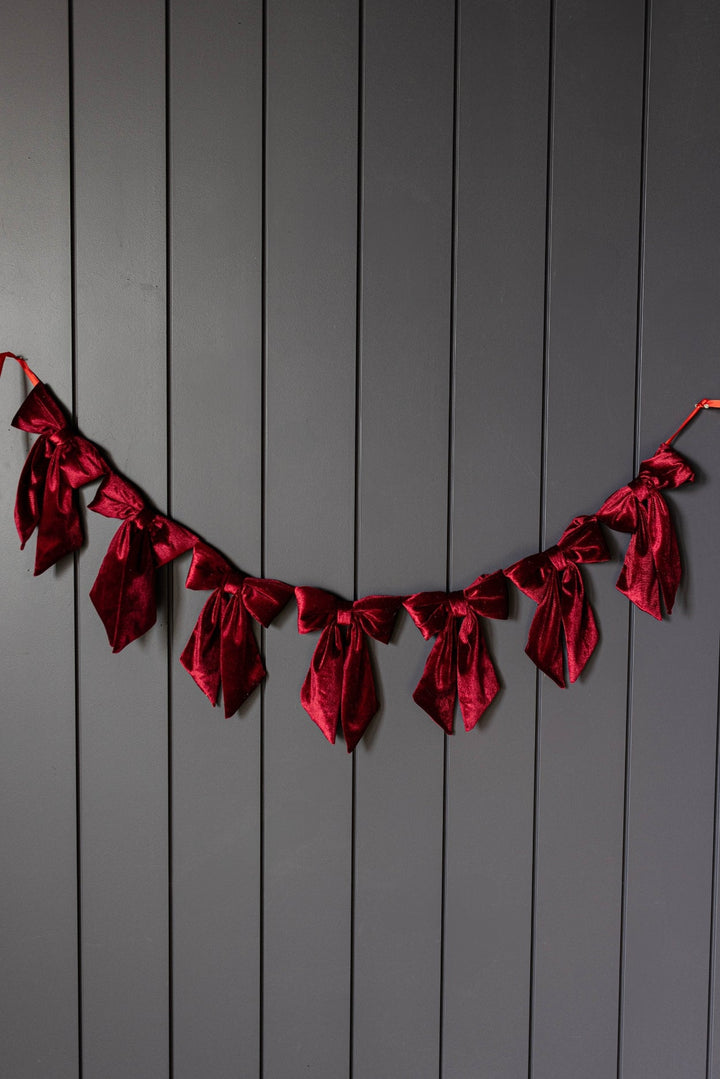 Red Velvet Bow Garland - Clementine Home Floral Gift