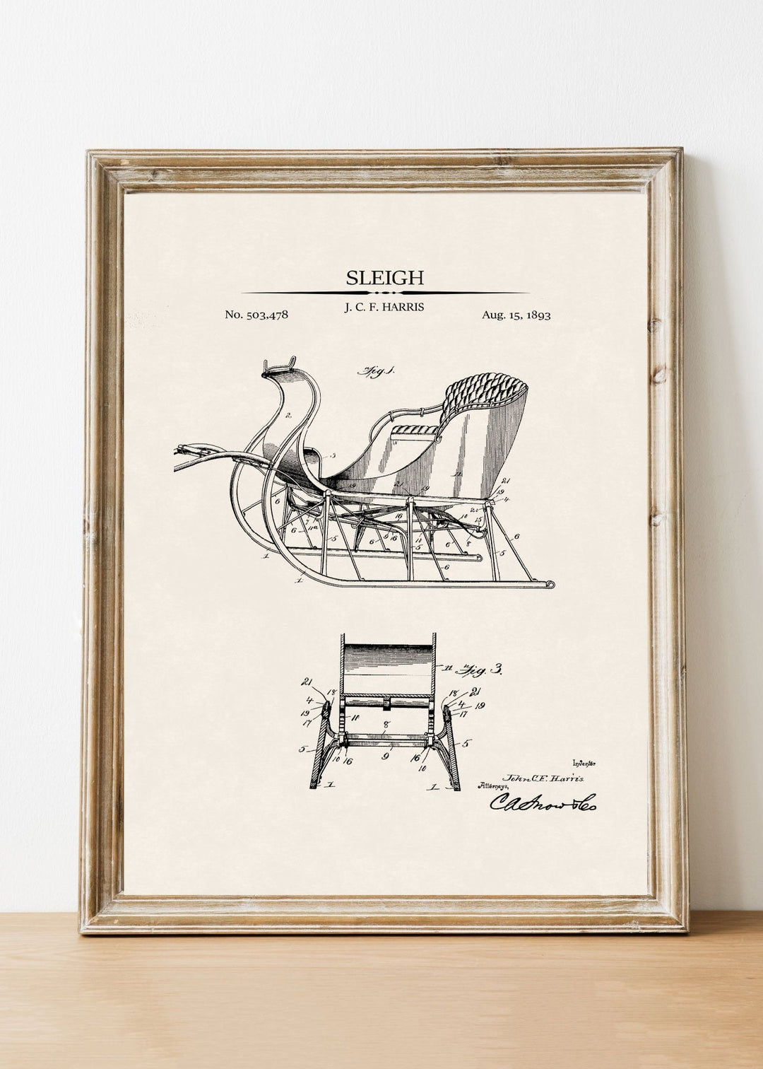 Sleigh Patent Vintage Art Print - Clementine Home Floral Gift