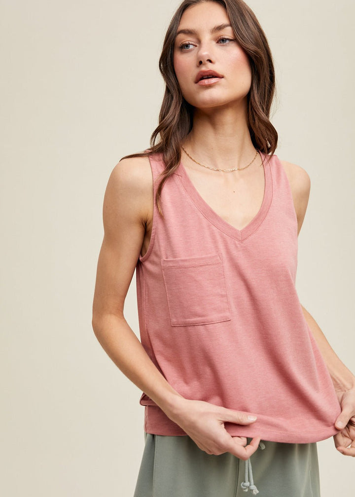 Slub Knit Relaxed Crop Tank with Pocket - Sienna - Clementine Home Floral Gift
