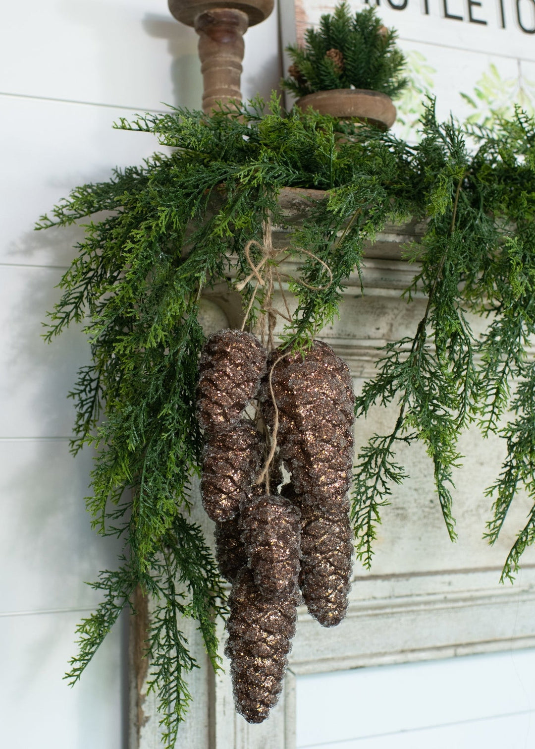 Sparkly Cluster Brown Hanging Pinecones - Clementine Home Floral Gift
