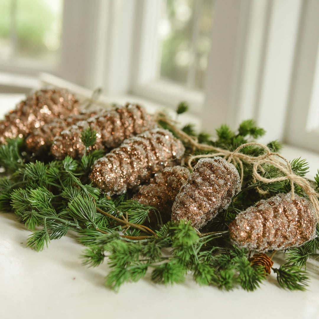 Sparkly Cluster Brown Hanging Pinecones - Clementine Home Floral Gift