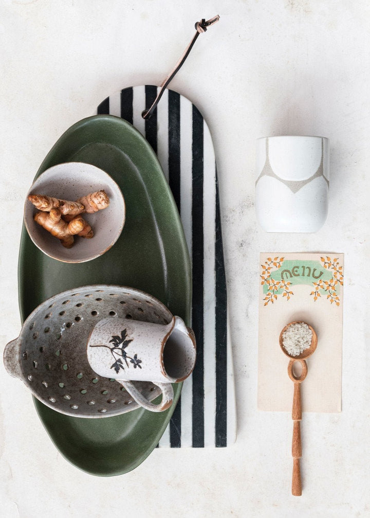 Stripes & Leather Marble Cutting Board - Clementine Home Floral Gift