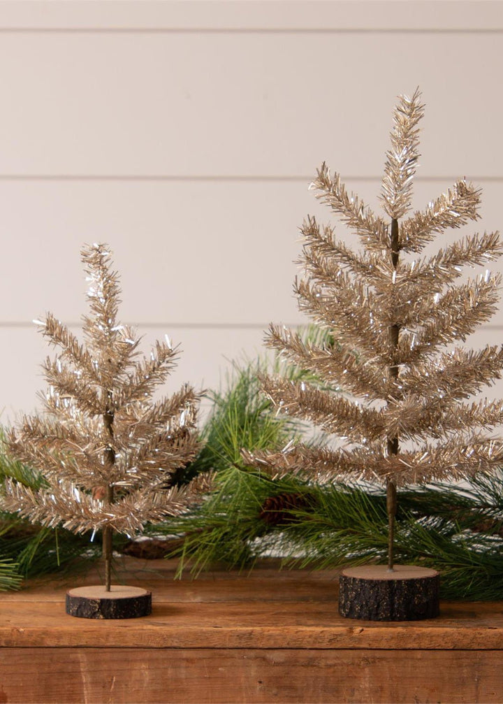 Tabletop Champagne Tinsel Christmas Trees, Set of 2 - Clementine Home Floral Gift