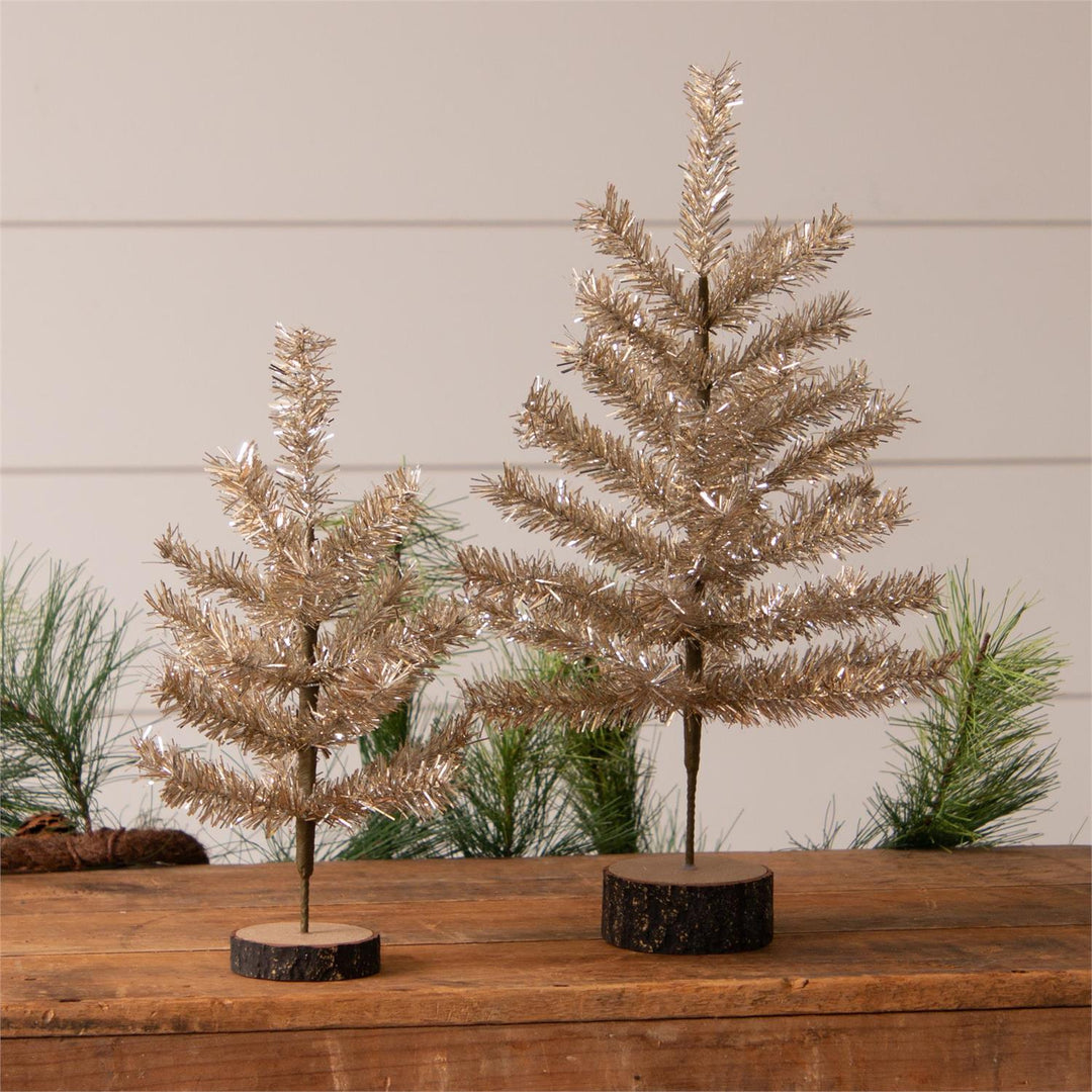 Tabletop Champagne Tinsel Christmas Trees, Set of 2 - Clementine Home Floral Gift