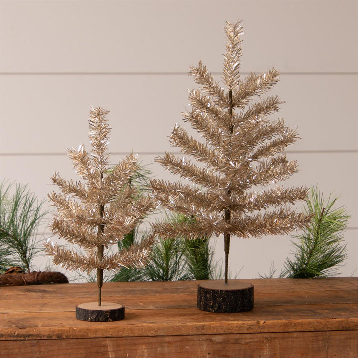 Tabletop Champagne Tinsel Christmas Trees, Set of 2 - Clementine Home Floral Gift