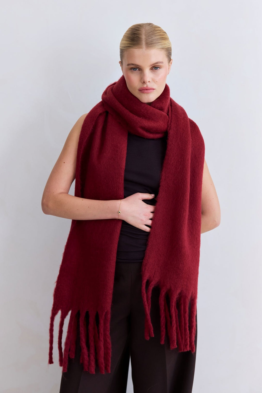 The Reykjavik Scarf – 100% Recycled – Burgundy - Clementine Home Floral Gift