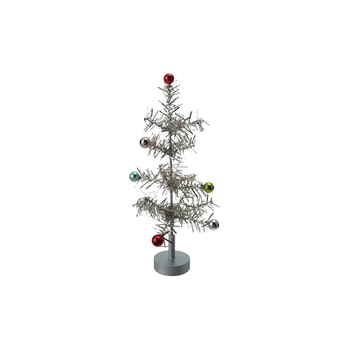 Tinsel Tree with Multi - Color Ball Ornaments – Silver Finish, Set of 2 - Clementine Home Floral Gift
