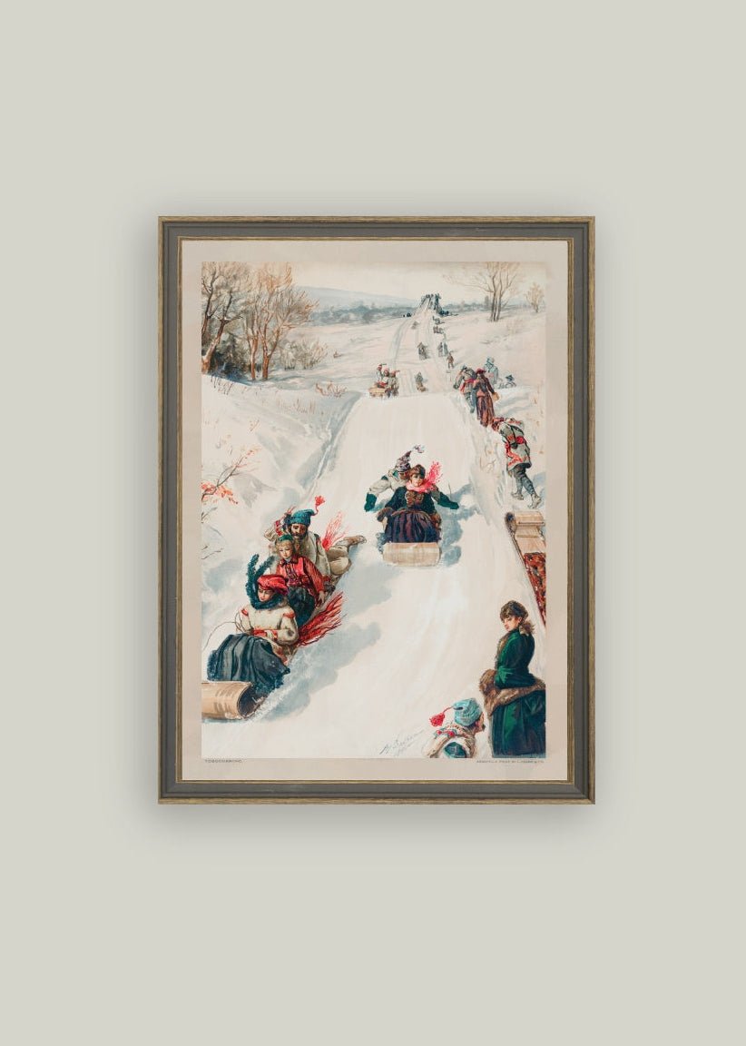 Tobogganing Framed Antique Art - Clementine Home Floral Gift