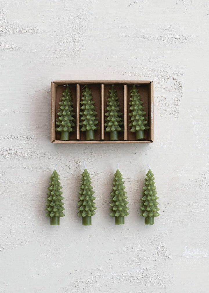 Tree Shaped Bottle Taper Candles – Set of 4 - Clementine Home Floral Gift