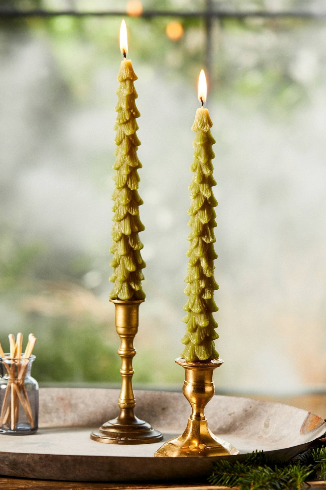 Tree Shaped Taper Candles, Set of 2 - Unscented - Clementine Home Floral Gift