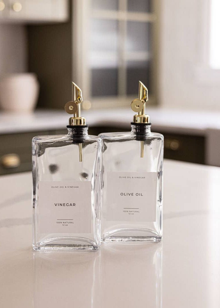 Vinegar Rectangle Glass Dispenser Bottle - Clementine Home Floral Gift