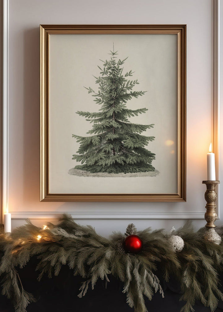 Vintage Christmas Tree Wall Art Print - Clementine Home Floral Gift