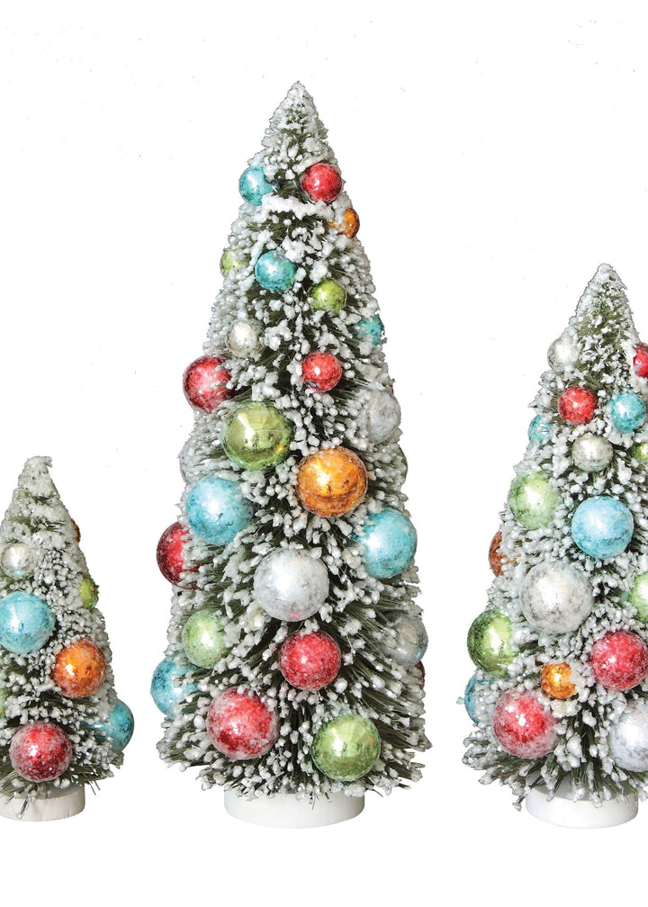 Vintage Flocked Bottle Brush Trees – Set of 3 - Clementine Home Floral Gift