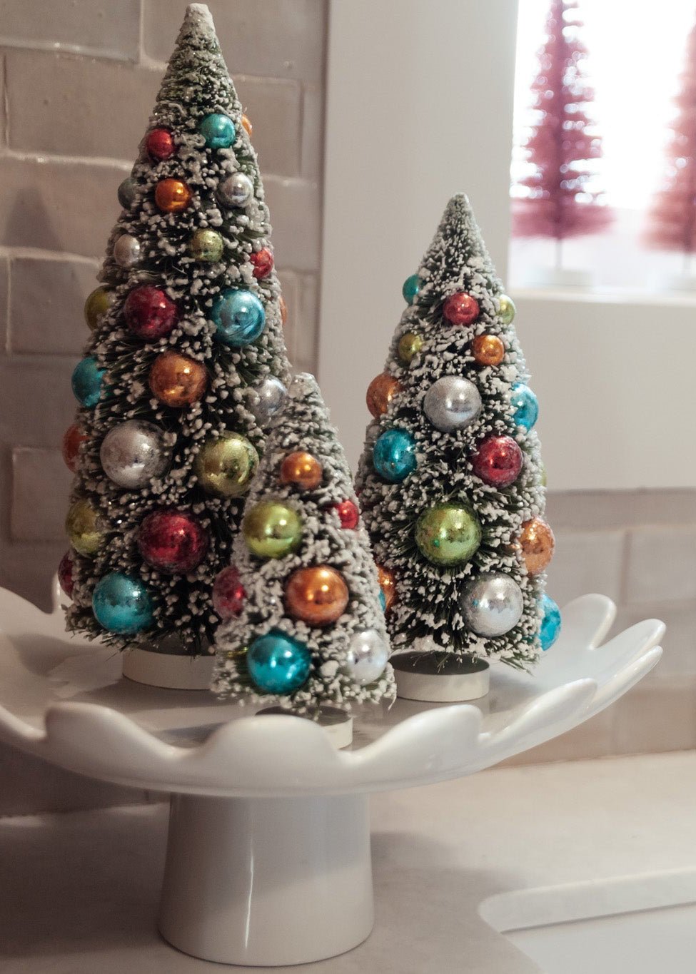 Vintage Flocked Bottle Brush Trees – Set of 3 - Clementine Home Floral Gift