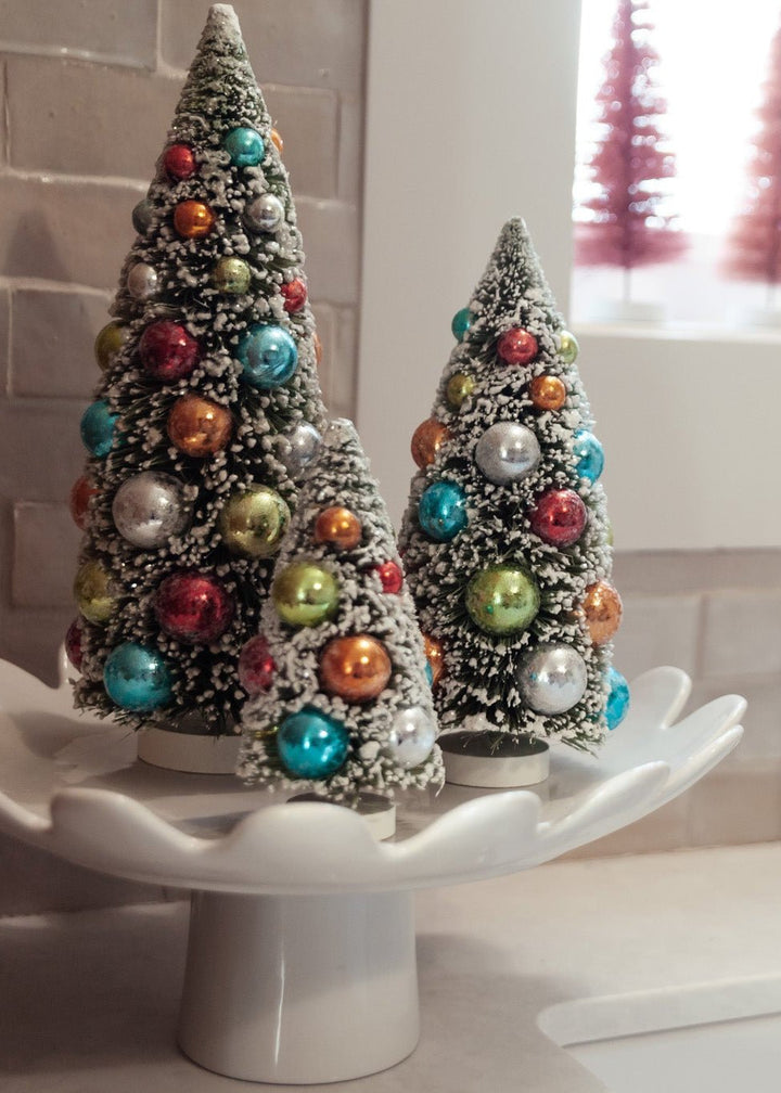Vintage Flocked Bottle Brush Trees – Set of 3 - Clementine Home Floral Gift