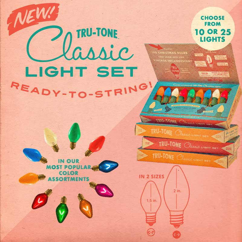 Vintage Style LED Christmas Lights – C7 25 - Light Set - Jeweltone Transluscent - Clementine Home Floral Gift