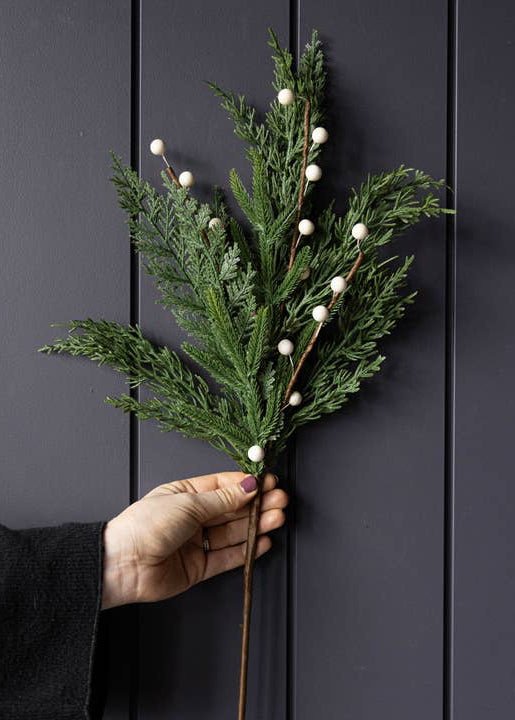 White Plum Berry Norfolk Cypress Real Touch Stems - Clementine Home Floral Gift